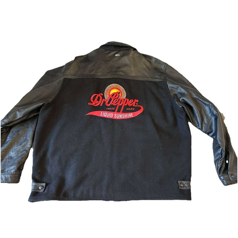 Dr Pepper Liquid Sunshine Embroidered Logo Leather/Wool Bomber iD Wear  XL